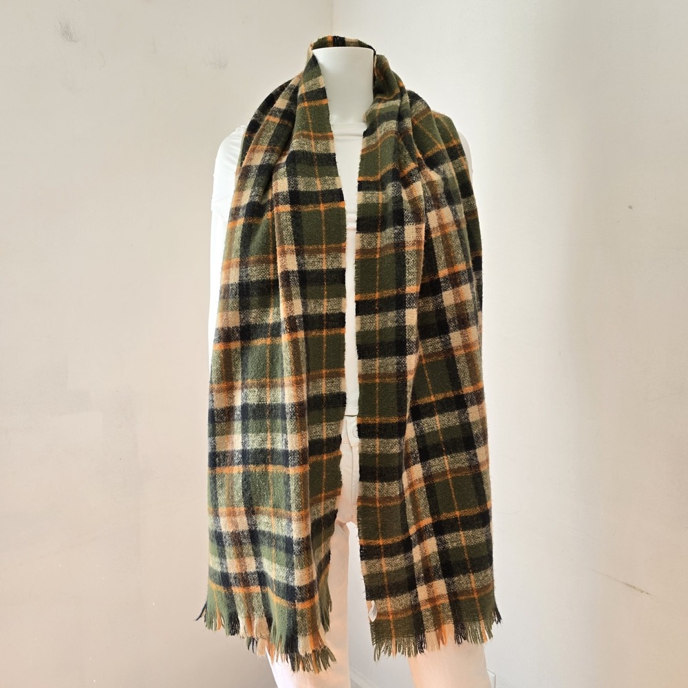 Hadley Wren Oversized Plaid Blanket Scarf Olive Green Tartan Plaid Wrap 78"x27"